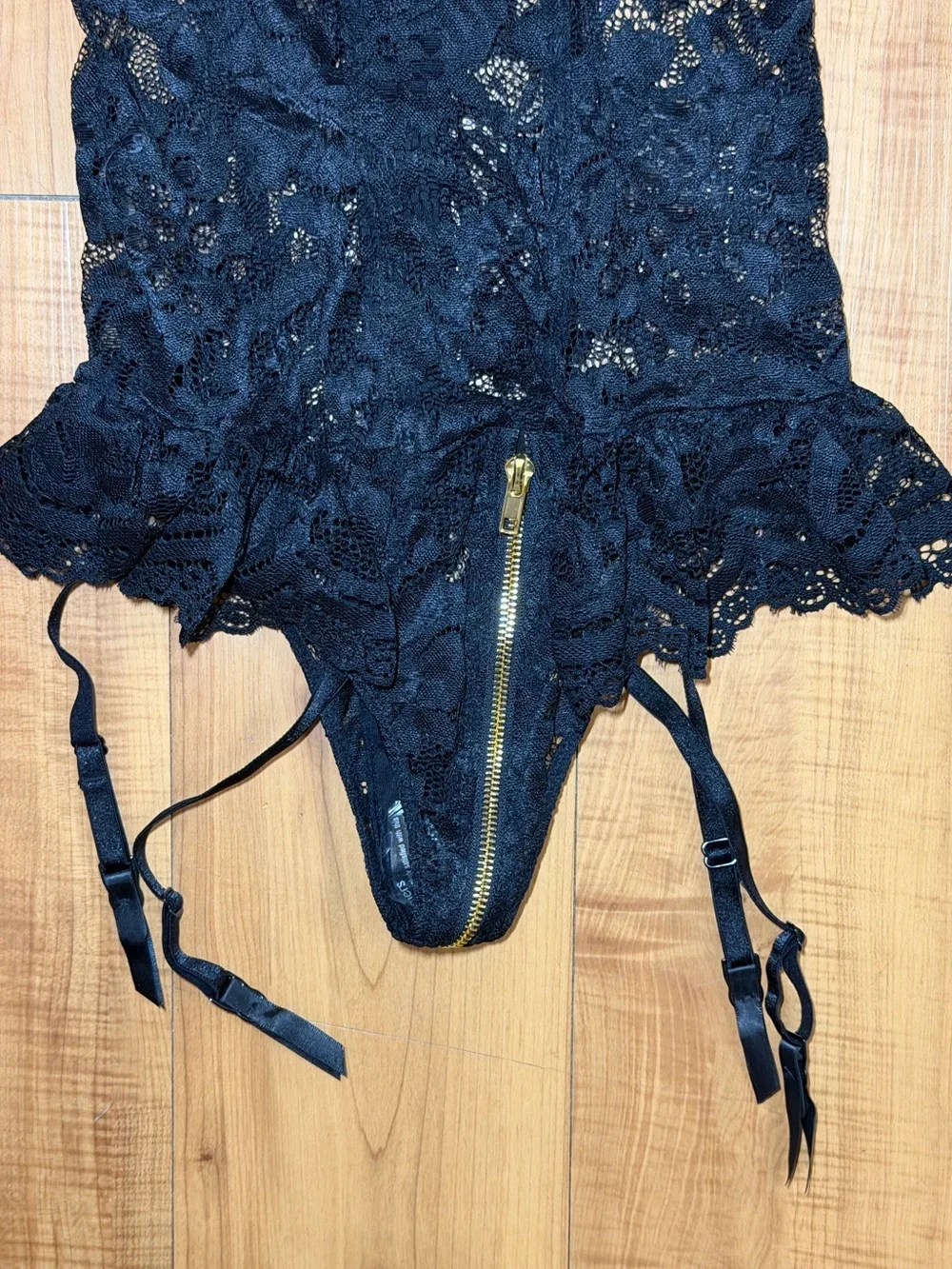 Ann Summers Black Lace Zip Sexy Teddy Bodysuit Women Intimates Garter Straps